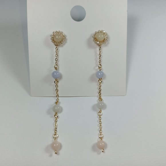 MORGANITE LONG EARRINGS / 18K GOLD PLATED / FEMENINE MINIMALIST STYLE / WEDDINGS - Picture 1 of 3